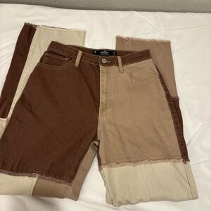 Hollister Brown Patchwork Ultra High Rise Dad Denim Jeans Size 3R Indie Granola
